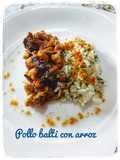Pollo balti con guarnición de arroz