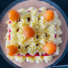 A picture of Red velvet gulab jambu waffle cake.