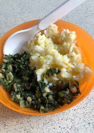 Foto resep MPASI 10 Bulan, Nasi tim jagung tumis kangkung