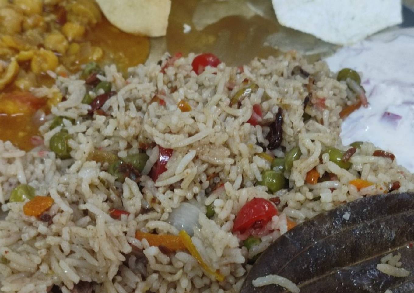 #Cook pad india# vegetable briyani,kabuli channa,raitha,papad