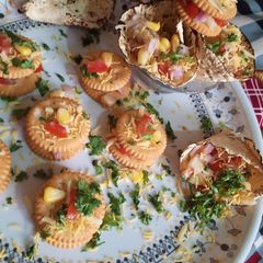 A picture of Monaco sandwich and papad Chaat.