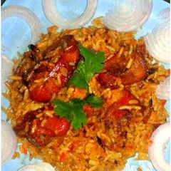A picture of Soya chaap biryani.