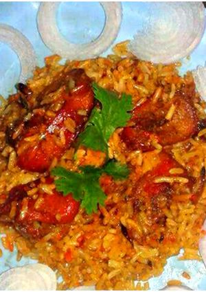 A picture of Soya chaap biryani.