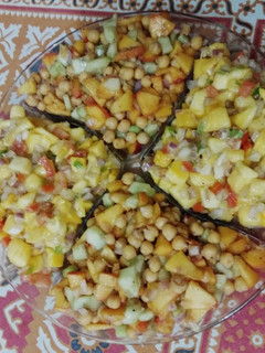 A picture of Spicy mango salad &sweet chana salad.