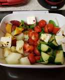 My Melon & Strawberry Salad with Raspberry Balsamic vinegar. 😙