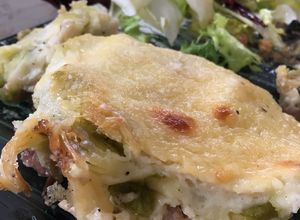 Une photo de Gratin de ravioles aux champignons et lardons