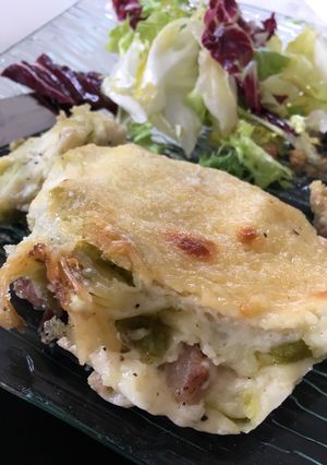Une photo de Gratin de ravioles aux champignons et lardons