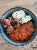 Quinoa aux boulettes de boeuf tomates séchées, ratatouille et ricotta aux herbes