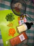 Resep mpasi 6 - 7 bulan, salmon, beras merah, & 3 macam sayuran with unsalted butter