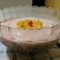 A picture of Raspberry Jelly and Fruit Cocktail Trifle.