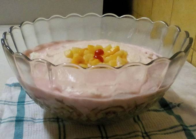 Raspberry Jelly and Fruit Cocktail Trifle