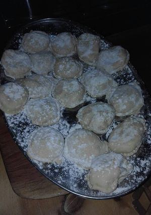 Una foto de Sorrentinos de calabaza y pollo