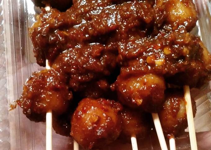 Resep Sate bakso saus kacang pedas, Bikin Ngiler
