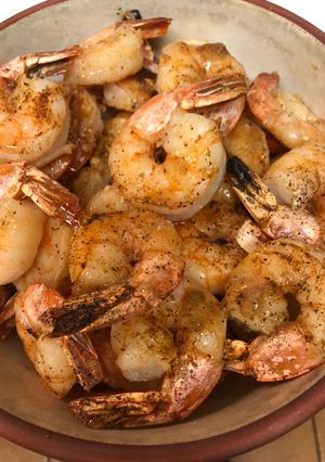A picture of Broiled Garlic Jumbo Shrimp 🍤 with Sweet Heat Cocktail Sauce.