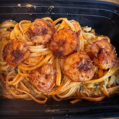 A picture of Creamy Spicy Shrimp Linguine with Spinach & Mushroom.