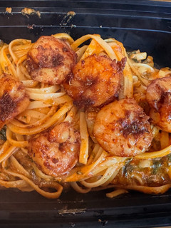 A picture of Creamy Spicy Shrimp Linguine with Spinach & Mushroom.