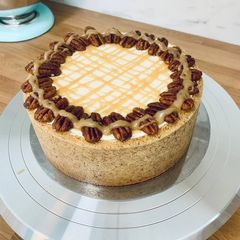 A picture of The silky maple cheesecake topped with real maple caramel.