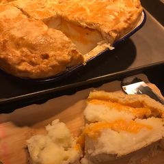 A picture of Red Leicester cheese & Potato Pie.