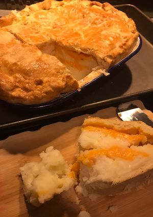 A picture of Red Leicester cheese & Potato Pie.