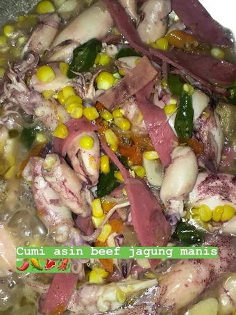 Cara Gampang Menyiapkan Resep  Cumi asin beef tuna jagung manis yang Bisa Manjain Lidah, Sempurna