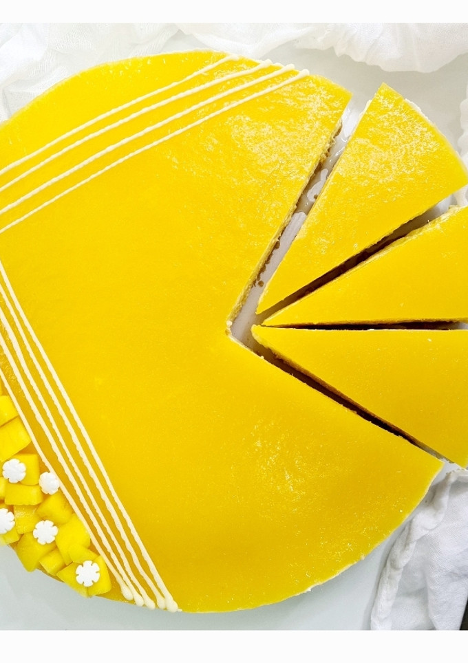 Una foto de Cheesecake de mango sin horno