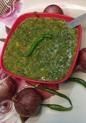 A picture of Green Fenugreek leaves saag/ Methi saag ☘️☘️💚.