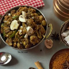 Chettinad mushroom stir fry A picture of Chettinad mushroom stir fry.