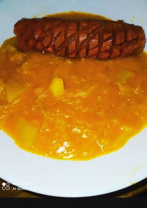 Kelkáposzta főzelék, sült főző kolbásszal recept fotója