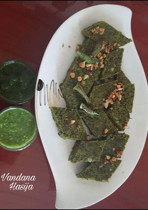 A picture of #Sprouts And Palak Dhokla....My Innovative Dish.