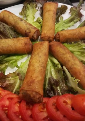 A picture of Vegetarian Spring Rolls with Cabbage and Glass Noodles.