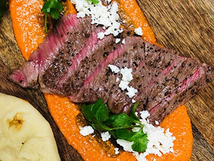 Easy Way Make Recipe Miyazakigyu Wagyu Strip Steak with Romesco Sauce that is Delicious, Addictive}