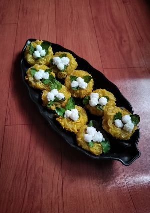 A picture of Jackfruit flour maggi bird nest snacks.