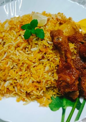 চিকেন কষা(সঙ্গে পোলাও) (chicken kosha recipe in Bengali) রেসিপির প্রধান ছবি
