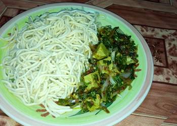 How to Make Perfect Spaghetti with green vegetable and egg moi moi