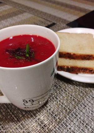 A picture of Beetroot and potato soup.
