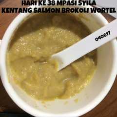 A picture of Mpasi 7m 4* kentang salmon brokoli wortel.