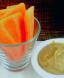 Dip de berenjena al curry con crudités de zanahoria