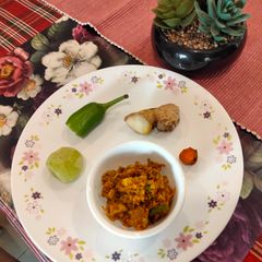 Raw turmeric amla ginger and green chilli pickle A picture of Raw turmeric amla ginger and green chilli pickle.