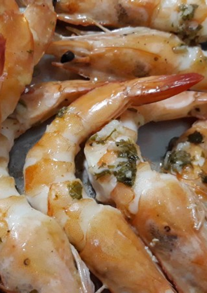 Una foto de Gambones al horno con limón