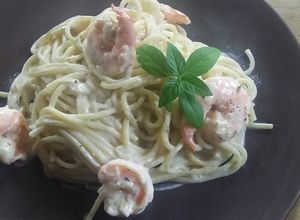 Una foto de Spaghetti con camarones