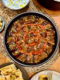 Firinda Patlican Kebabi (Baked Aubergines with Lamb Meatballs Kebab)