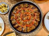 Firinda Patlican Kebabi (Baked Aubergines with Lamb Meatballs Kebab)