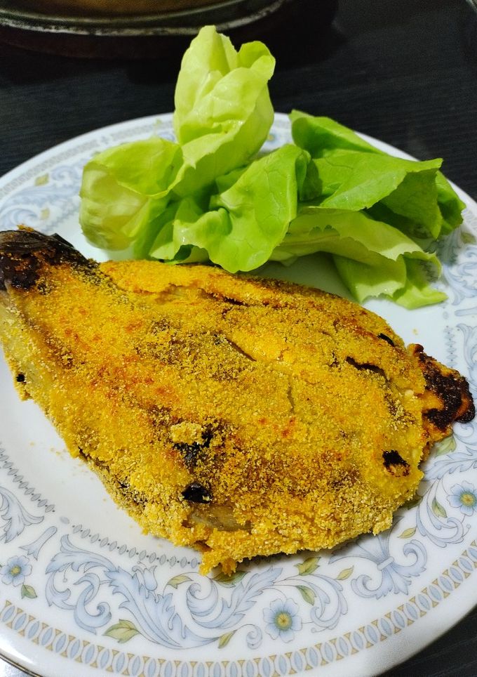 Una foto de Berenjena ahumada, rellena con queso a la milanesa 🍆