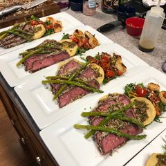 A picture of Honey Pecan Coconut Crusted London Broil.
