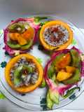 Ensaladas de caqui, pitahaya, kiwi