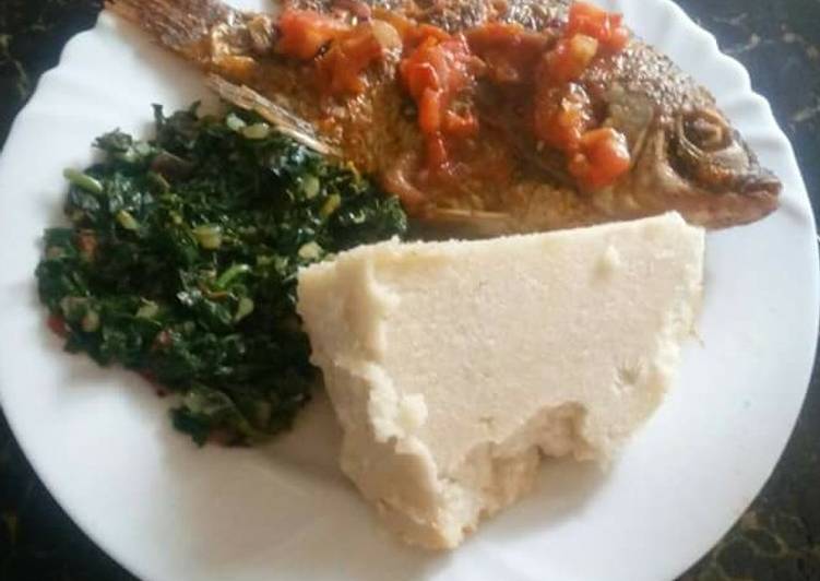 Ugali with Fish and Sukuma wiki
