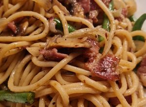 Foto resep Tumis Pasta, Smoked Beef Brisket, dan Buncis / Stir Fry Pasta, Smoked Beef Brisket, dan Green Beans