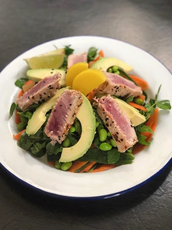 Easy Way Make Recipe Tuna edamame avocado and pea shoot salad 🥗🇯🇵 that is So Delicious, Addictive}