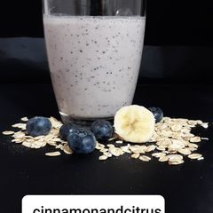 A picture of Oatmeal banana berry smoothie with no added sugars.