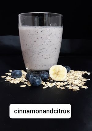 A picture of Oatmeal banana berry smoothie with no added sugars.